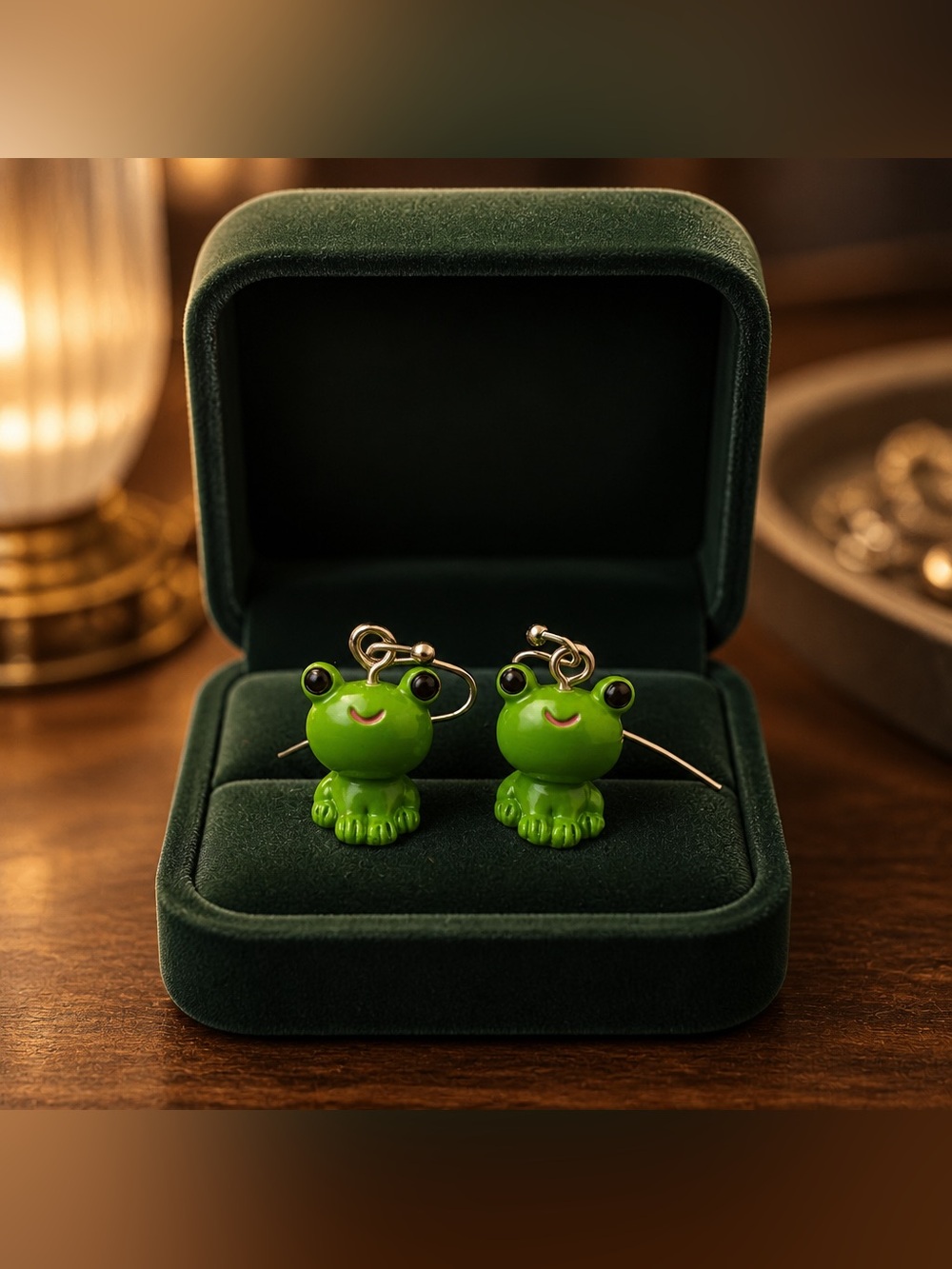 Cute Green Frog Dangle Earrings - hypoallergenic hooks